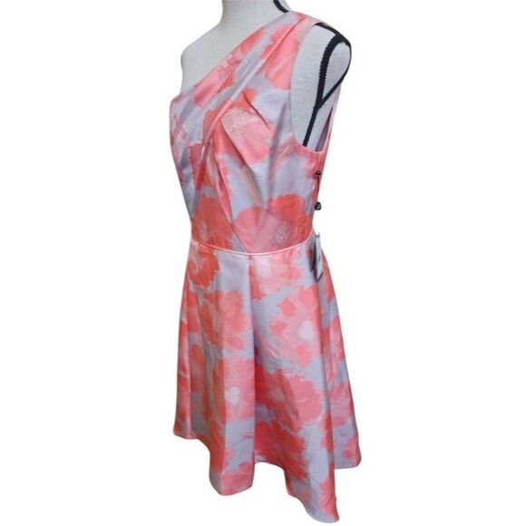 Adrianna Papell Coral Floral Jacquard Midi One Shoulder Size 6 NWT MSRP $229 - Picture 10 of 16